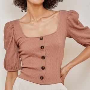 Puff sleeve faux button crop top